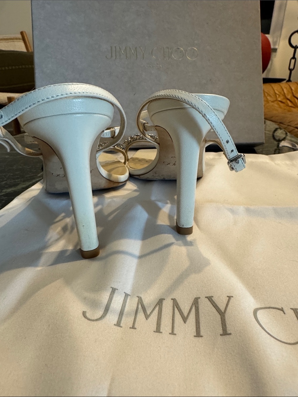 Jimmy Choo white ivory meira bridal Crystal sandal Slingback Heels pumps 6 36 - Picture 5 of 7